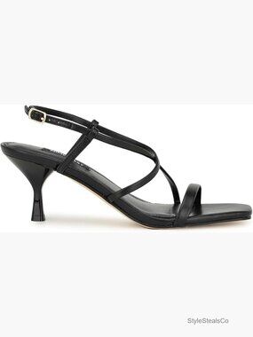 Leather Kitten Heel Sandals with Square Toe and Asymmetrical Straps